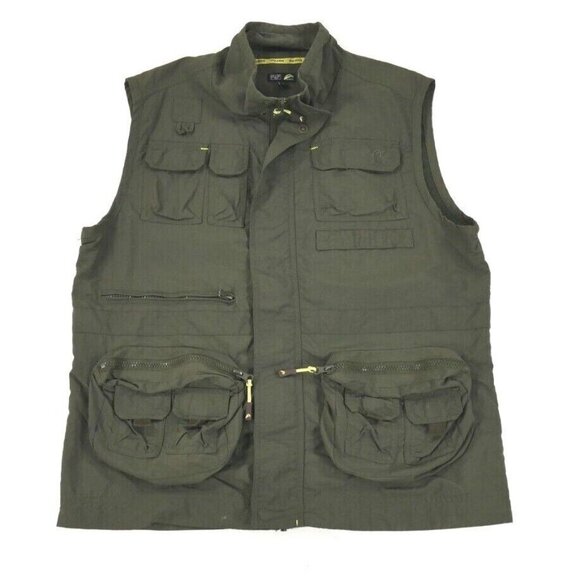 F&F Active Green Fishing Hunting Photography Vest Multi-pocket Zipped Large - Picture 1 of 9